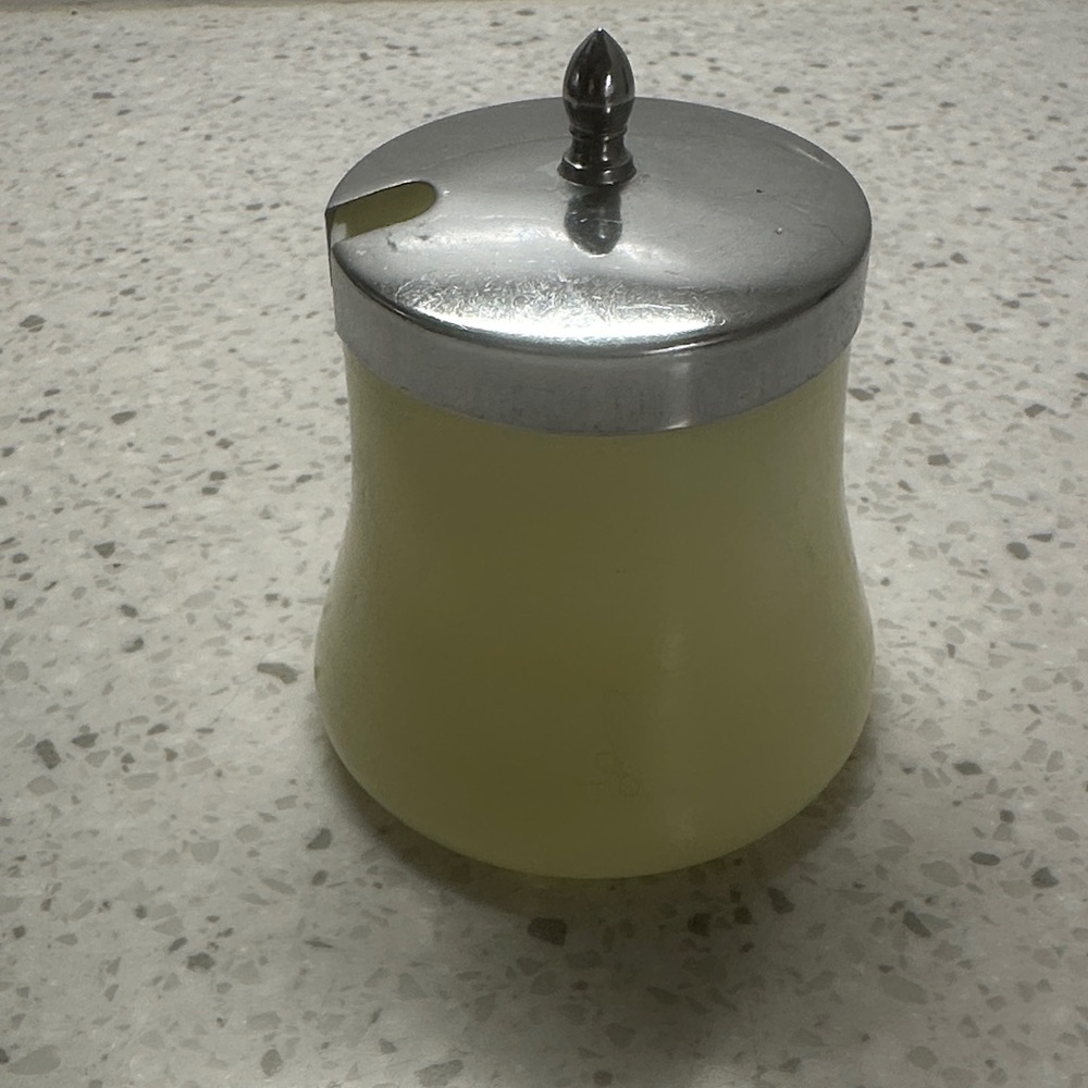 Vintage light Yellow Sugar Bowl with Silver Lid